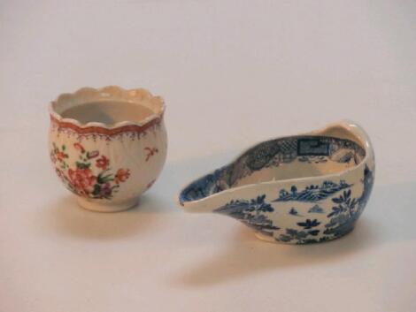 An early 19thC blue and white transfer printed pap boat and a Samson porcelain bowl