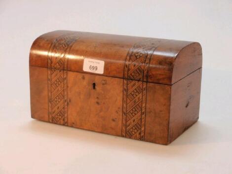 A Victorian Tunbridge inlaid walnut tea caddy