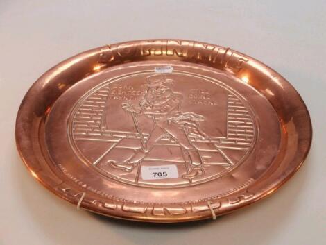 A Johnnie Walker whisky embossed copper tray