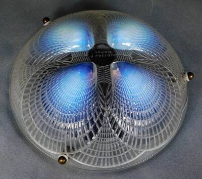 A Rene Lalique Coquilles plafonnier light shade, with outer frosted glass surround and metal mounts, signed R. Lalique, 40cm dia. This model was introduced in the early 1920’s. - 2