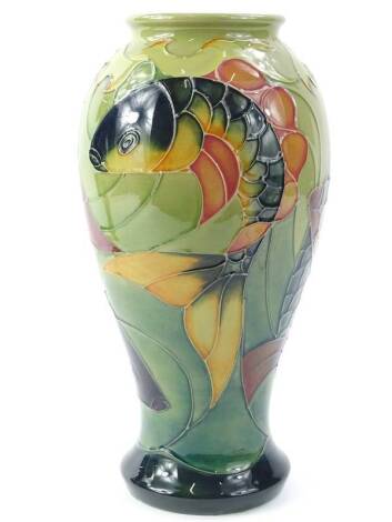 A Moorcroft Carp vase, designed by Sally Tuffin, with tube lining by Gillian Powell, impressed marks to underside, 31cm H.