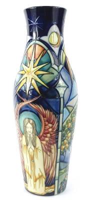 A Moorcroft cathedral pattern vase, decorated with biblical scenes with Jesus, a fishing boat, the Garden of Eden etc., designed by Rachel Bishop, number 21/100, various marks to underside and impressed Moorcroft, boxed, 42cm H.