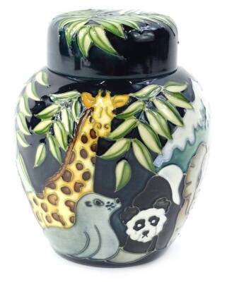 A Moorcroft Noah's Arc ginger jar, designed by Rachel Bishop, a 1996 Collectors Club piece, tube lining by Jayne Hancock and Marjorie Hill, a second, 17cm H.