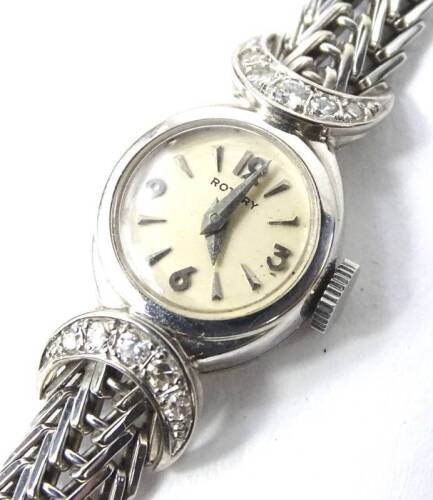 A ladies Rotary white metal and diamond wristwatch, stamped 750, 24.8g.