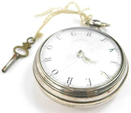 An early Victorian silver pair cased single fusee pocket watch, by R Willson of Lincoln, with dial named Jon (John) Keteborough instead of the usual numerals, Birmingham 1839.