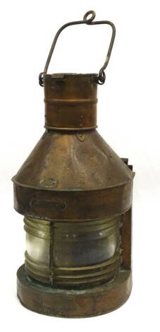 A copper and brass ship lantern labelled Mast Head, possibly by Griffith's & Sons, 59cm H.