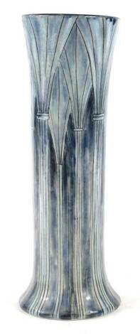 A Cobridge stoneware cylindrical Cathedral pattern vase, designed by S Johnson, copyright 2000, impressed marks, 26cm H.