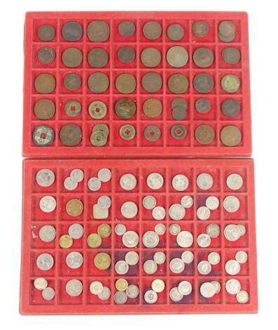 A quantity of world coins, mainly bronze and silver.