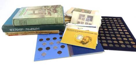 A quantity of British farthings, collectable stamps, stamp albums, etc.