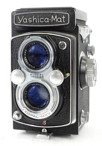 A Yashica-Mat twin lens reflex camera.