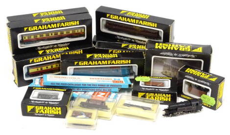 A quantity of Graham Farish N-gauge modern railway carriages.