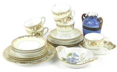 A collection of Noritake etc., to include a two handled vase, decorated with flowers a part tea set and a Spode Stafford flowered two handled dish.