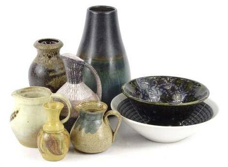 A collection of Studio pottery etc., to include a German Scheurich vase, a bowl stamped Made In England, Denby bowl etc.