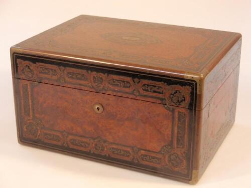 A 19thC burr walnut travelling box