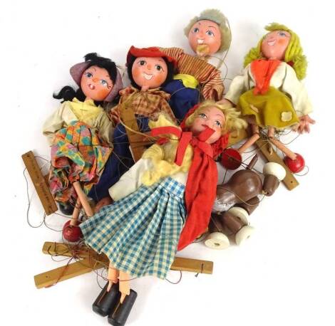 A quantity of Pelham puppets, to include a dog, Little Red Riding Hood, etc., no boxes.