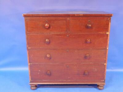 A Victorian mahogany chest of two short and three long graduated drawers