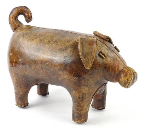 A 1960s Liberty brown distressed leather pig shaped footstool, , 42cm L.