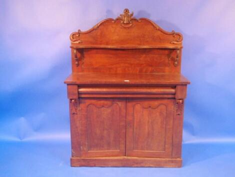 A Victorian mahogany chiffonier with shaped back and two drawer base