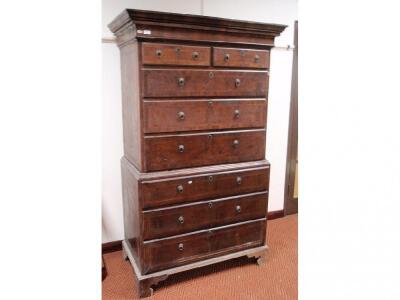 An early Georgian walnut chest on chest