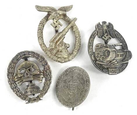 Various Third Reich type items, to include a Luftwaffe badge, an SS Panza badge etc.