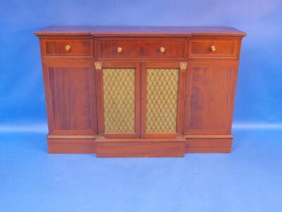 A reproduction Regency mahogany break front side cabinet