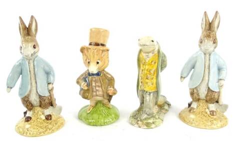 Four John Beswick Beatrix Potter figures, to include Peter Rabbit Digging x2, The Amiable Guinea Pig etc., all boxed.