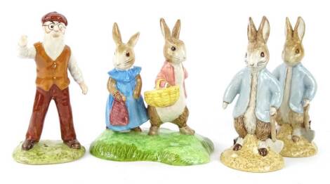 A collection of John Beswick figures and figure groups, to include Peter Rabbit digging, Flopsy and Benjamin etc., all boxed.