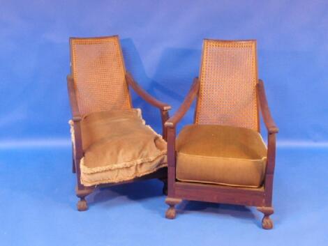 A pair of 1930's bergere open armchairs