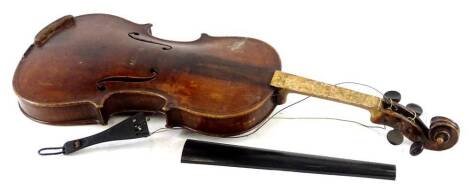 An early 20thC violin, with two piece back, length of back 37cm. (AF)