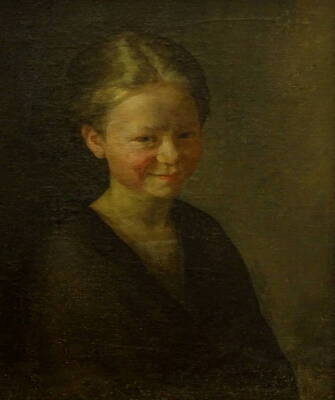 Late 19thC British School. Portrait of a young lady with rouged cheeks, oil on canvas, 46cm x 38cm.