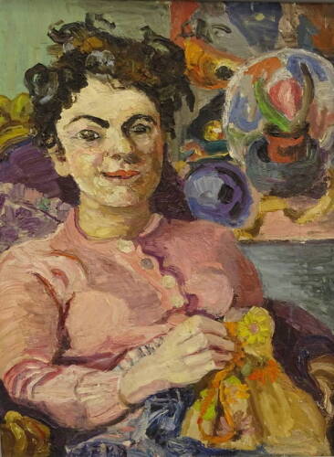 Lucy Harwood (1893-1972). Lucy's Daily, oil on canvas, signed and titled verso, 67cm x 49.5cm. Provenance. From the Estate Alistair John Ludlam. Alf Ludlam (Alistair John Ludlam) was born in Grimsby in January 1941. Purchased from the Artist 1964.