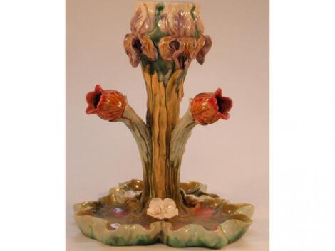 A late 19thC continental majolica table epergne