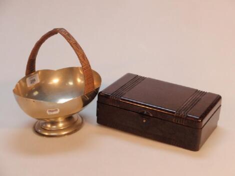 A Bakelite electrolysis box (empty) and a silver plated boat shaped bowl