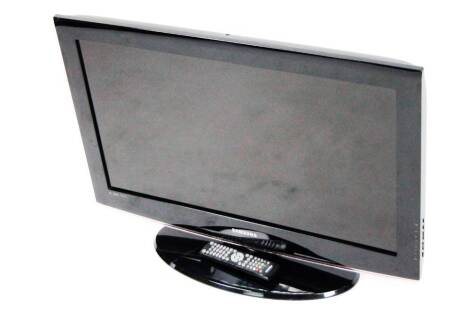 A Samsung 30 inch television, in black trim with remote control.