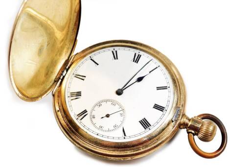 An early 20thC Elgin hunter gold plated pocket watch, with bezel wind lever movement, 7cm Dia.