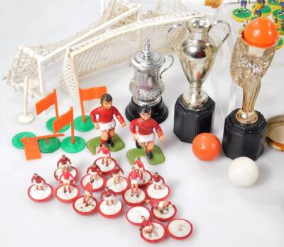 Various 1970s vintage Subbuteo part teams, in case, goals, 14cm W etc., light blue, dark blue colours, etc. (a quantity, AF) - 6