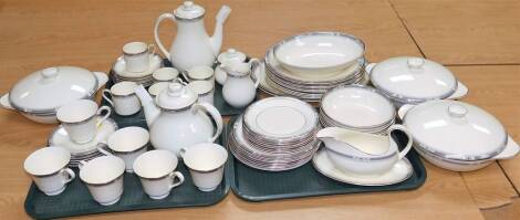 A comprehensive Royal Doulton Melissa pattern part service, to include coffee pot, 23cm H, teapot, vegetable dish, three lidded serving tureens, cups, saucers, side plates, bowls, etc. (a quantity)