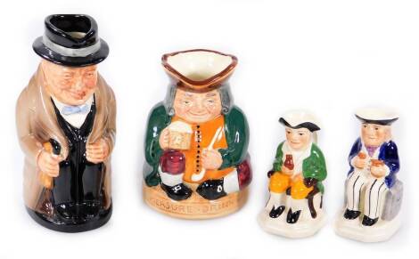 Various Toby jugs, to include Royal Doulton Winston Churchill, 14cm H, Honest Measure, etc. (4)