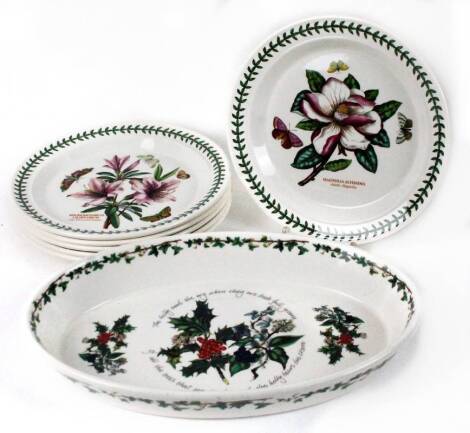 A Portmeirion pattern part service, to include oval serving dish, Holly and Ivy pattern, and six other plates. (a quantity, various dimensions)