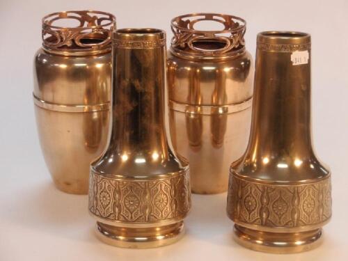 Two pair of brass vases