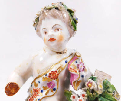 A pair of Derby porcelain cherubs, on rococo bases, patch mark, 18cm H. (2, AF) - 9