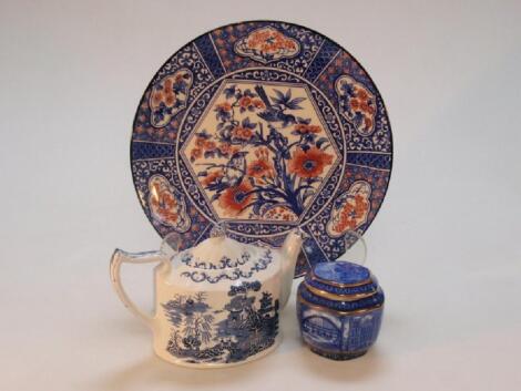 A blue and white tea pot