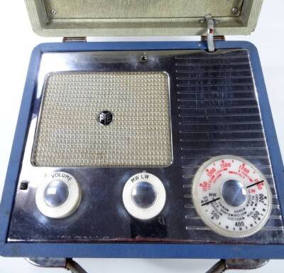 A vintage Pye radio, with pressed body and a chrome plated fitted interior, 10cm H, 23cm W, 20cm D. - 2
