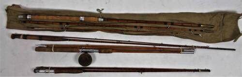A split cane fishing rod reel, 8cm Dia., etc. (a quantity)