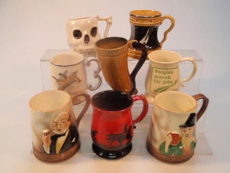 A pair of Falcon ware novelty hand painted mugs of 'Tavern in the town'