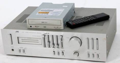 A JVC stereo integrated amplifier A-X2, 41cm W, 32X Max compact disc (partially boxed).