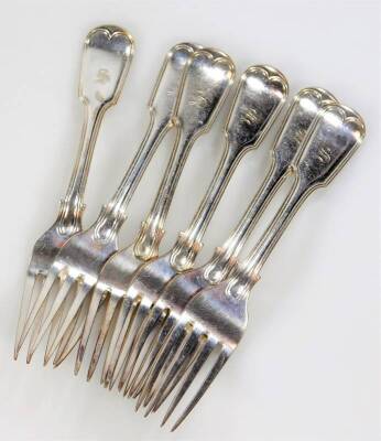 Various silver plated cutlery, other flatware, etc., Fiddle pattern partially monogrammed forks, 17cm W, etc. and a tankard. (a quantity) - 8