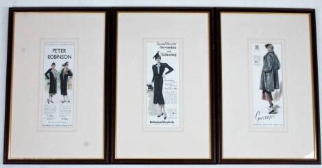 Three various advertising fashion prints, to include for Debenham & Freebody, 27cm x 10cm, etc. (3)