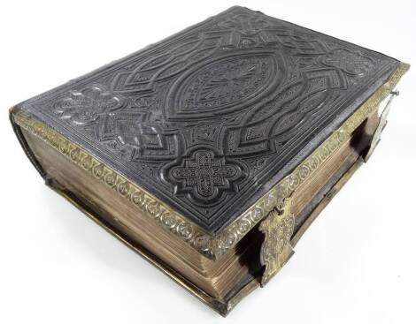 McFarlane (Rev John). The Practical and Debotional Family Bible, The Holy Bible, Consisting Of The Old and New Testament..., William Collins Glasgow and London Publishing, in pressed leather boards with exterior metal work and clasps.