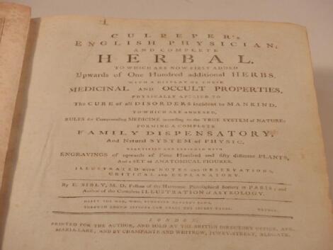 Culpeppers English physician and Complete Herbal by E Sibly